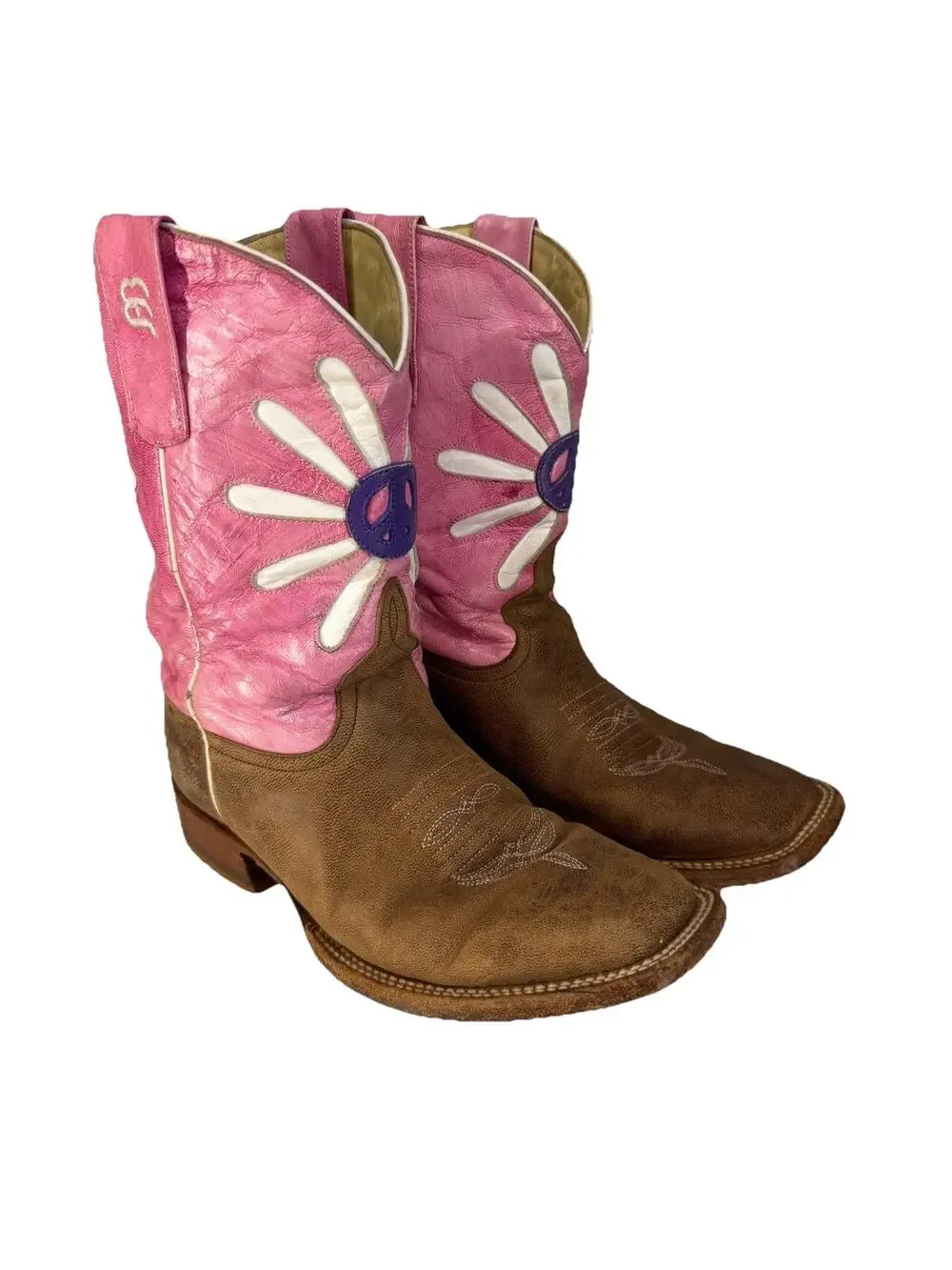 Anderson Bean Horse Power Western Boots Girls 3 Pink Floral Square Toe
